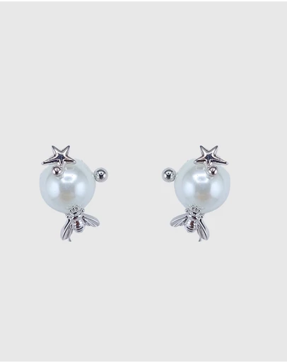 Izoa - Pearl Charm Stud Earrings
