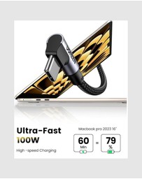 Ugreen - UGREEN 90 Degree Angle USB-C Male to USB-C Male 100W Braided Cable 2m