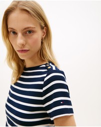 Tommy Hilfiger - Gold-Tone Button Slim Boat Neck T-Shirt