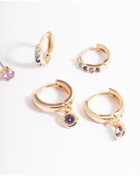 Lovisa - Gold Lilac Stud & Huggie Earrings Pack