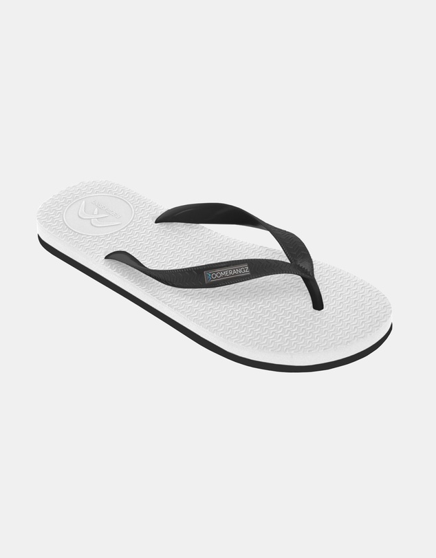 Boomerangz Footwear - Men's White/Black Thongs with arch support and 2 x interchangeable straps