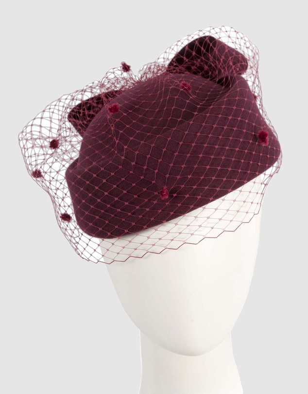 Max Alexander - Felt Burgundy Pillbox Hat With Veil