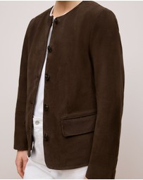 Trenery - Suede Collarless Jacket in Coffee Bean