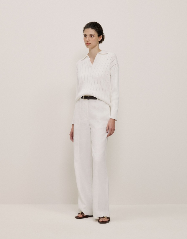 Trenery - Cotton Cashmere Fine Cable Polo in Cream