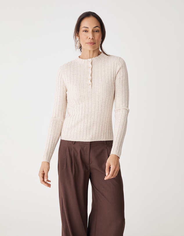 Forcast - Inez Mock Neck Henley Knit