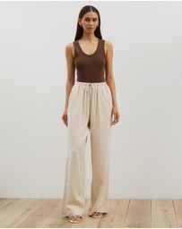 Atmos&Here - Tenley Wide Leg Drawstring Linen Blend Pants