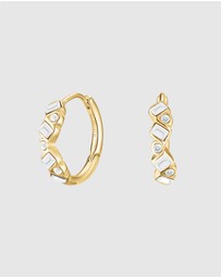 Rosefield - Playful Crystals Baguette and Round Gold-Tone Hoop Earrings