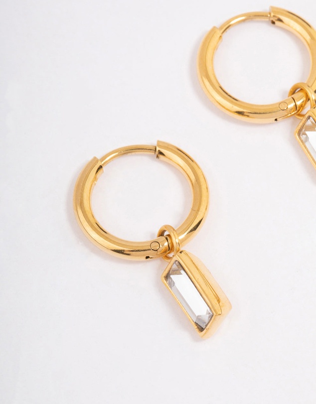 Lovisa - Waterproof Gold Plated Stainless Steel Classic Baguette Huggie Earrings