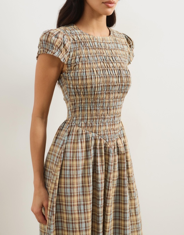Atmos&Here - Blair Checkered Cotton Blend Midi Dress