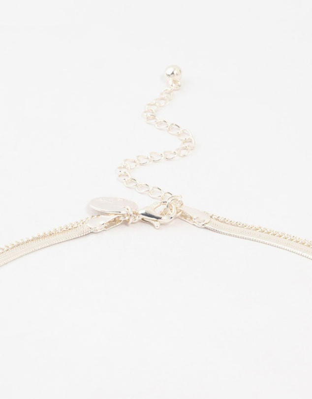 Lovisa - Silver Plated Baguette Diamante & Snake Chain Necklaces 2-Pack