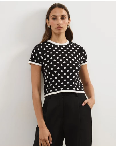 Atmos&Here - Kallie Polka Dot Short Sleeve Knit Top
