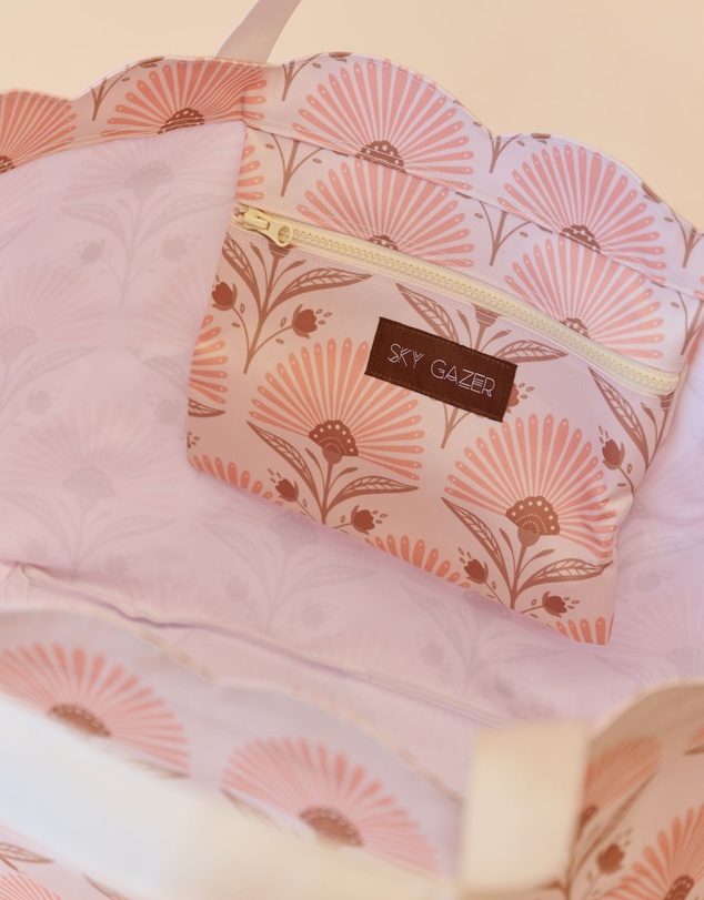 Sky Gazer - Scalloped Edge Beach Bag- Rosebud Cream