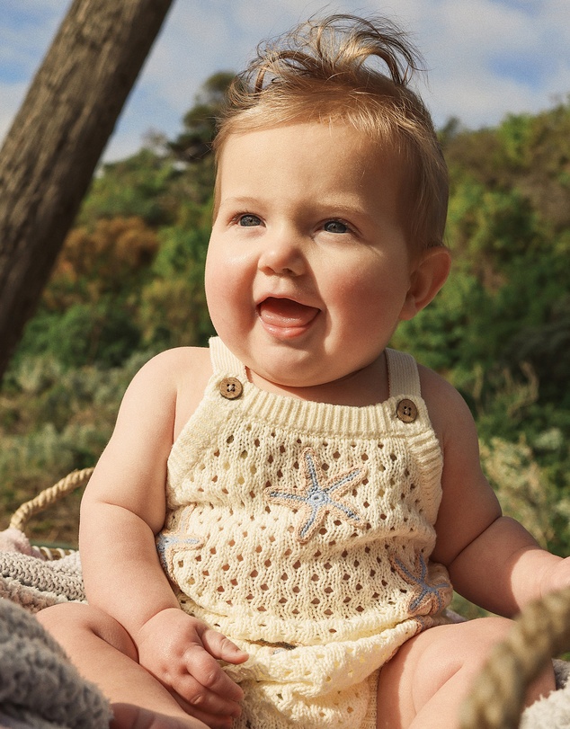 Kynd Baby - Crochet Romper in Coconut Star
