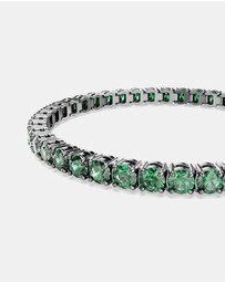 Swarovski - Matrix Tennis bracelet, Round cut, Green, Ruthenium plated