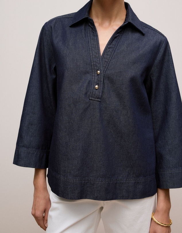 Trenery - Denim Popover Shirt in Indigo Rinse
