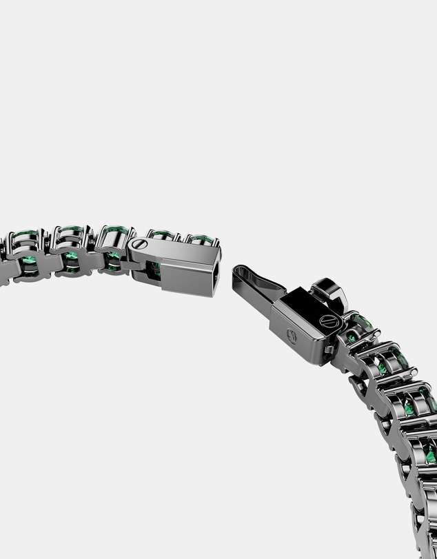 Swarovski - Matrix Tennis bracelet, Round cut, Green, Ruthenium plated