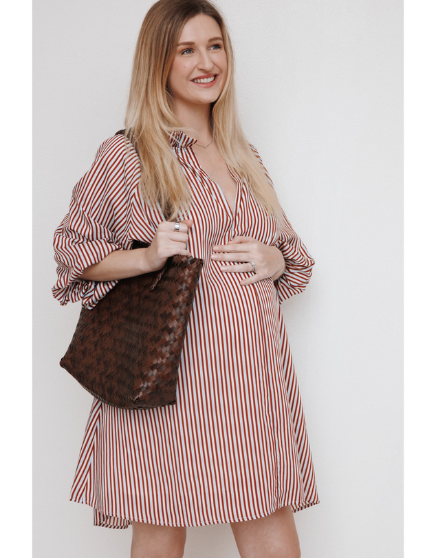 Petal & Pup - Doran Mini Dress - Brown/Blue Stripe