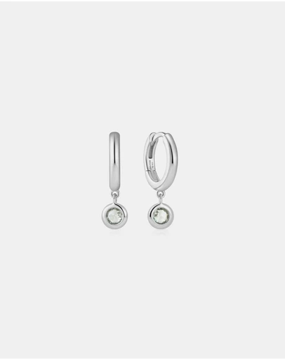 Ania Haie - Silver Dangling Mint Green Huggie Hoop Earrings