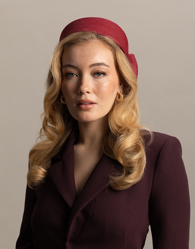 Morgan & Taylor - Tara Racewear Pillbox Hat in Burgundy Red