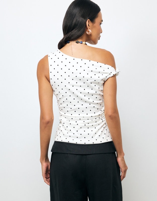 AERE - Claire Off Shoulder Polka Dot Top