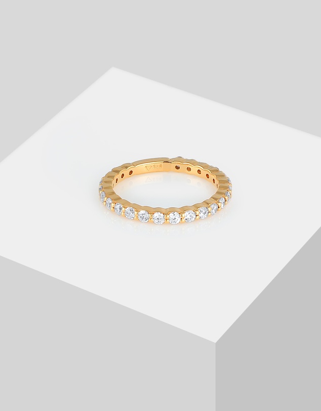 Elli Jewelry - Ring Classic Sparkling Zirconia Crystals in 925 Sterling Silver Gold Plated