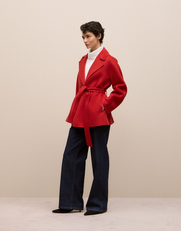 Trenery - Double Faced Wool Short Wrap Coat in Fire Red