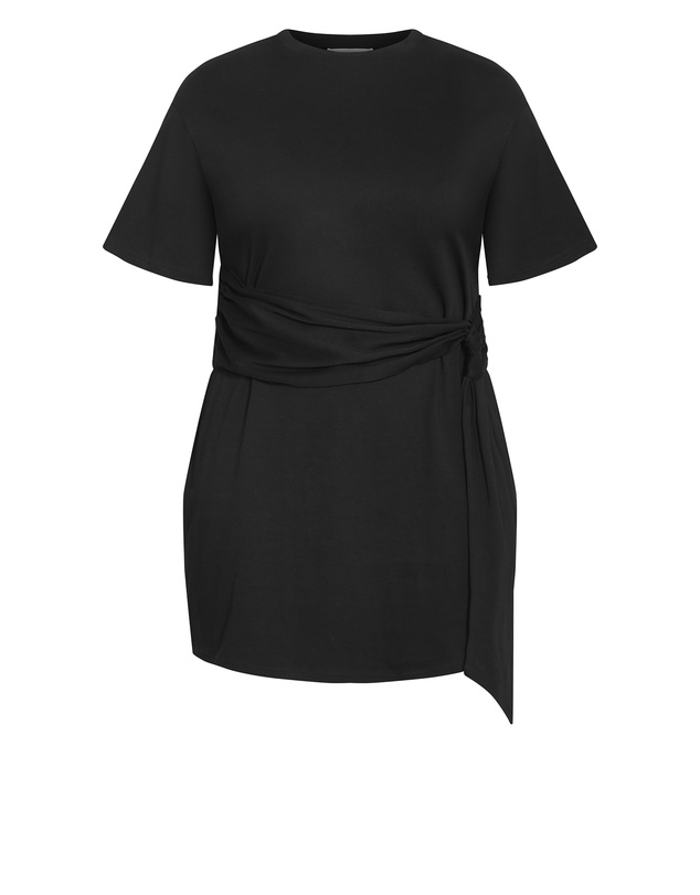 City Chic - Plus size Gina Waist Detail Mini Dress - black