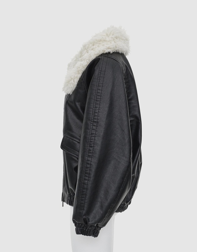 Source Unknown - Rioni Faux-Fur Collar Bomber Jacket