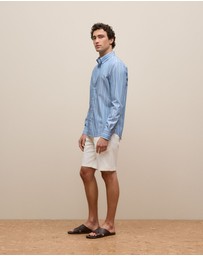 Trenery - Regular Fit Poplin Stripe Long Sleeve Shirt in Dusty Blue