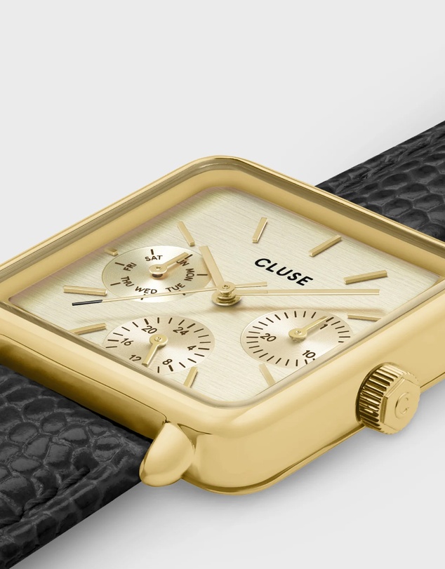 Cluse - La Tetragone Multifunction Gold/Black Lizard Leather
