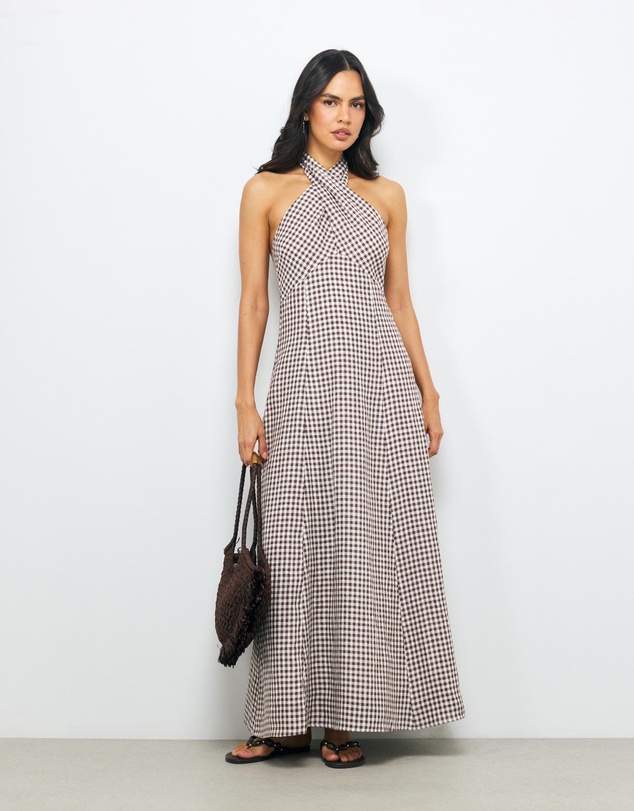 AERE - Nolana Gingham Halter Maxi Dress