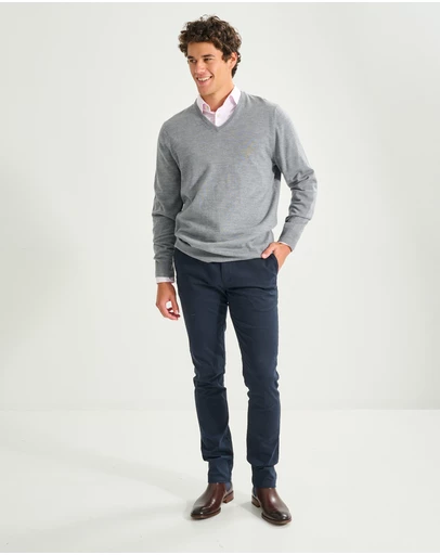 3 Wise Men - 3 Wise Men Fisher V Neck - Grey Marle