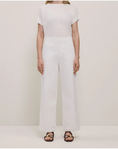 Trenery - Australian Cotton Blend Denim High Rise Tailored Pant in White