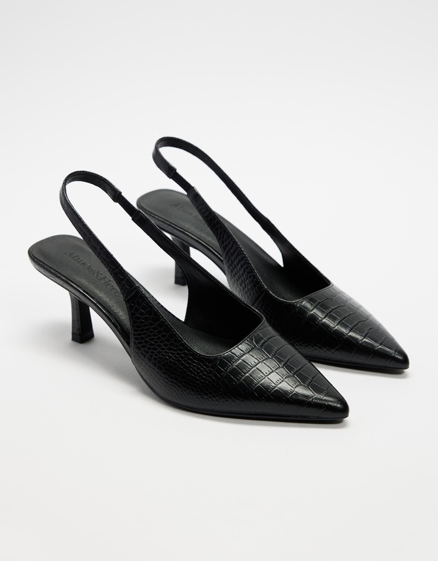 Atmos&Here - Zaria Textured Leather Sling Back Heels