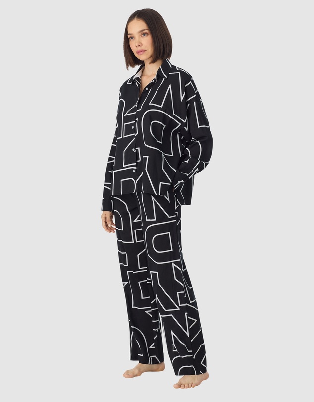DKNY - Cotton & Viscose Button Up Long Sleeve Long Pyjama Set