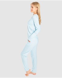 Sant And Abel - Women's Sky Blue Jersey Knit Stripe Long PJ Set