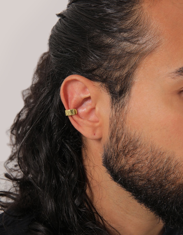 Kuzzoi - ICONIC EXCLUSIVE - Earrings Men Single Earcuff Basic Trend in 925 Sterling Silver Gold Plated