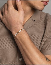 Nialaya Jewellery - Men's Bracelet With White, Marbled Amber And Gold Miyuki Tila Beads