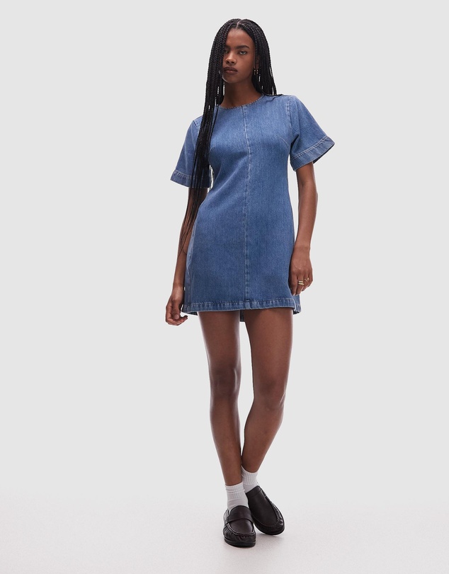 TOPSHOP - Denim Short Sleeved Structured Mini Dress
