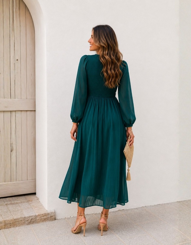Esther & Co - Iolana Dress - Deep Green Long Sleeve