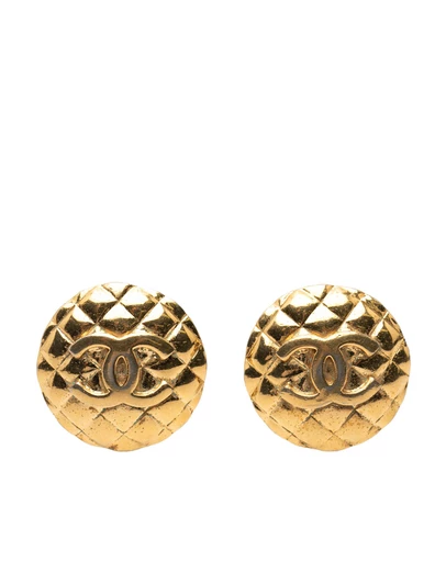 Pre-Loved by Azura Reborn - Pre-Loved CC Quilted Gold Plated Round Clip on Earrings