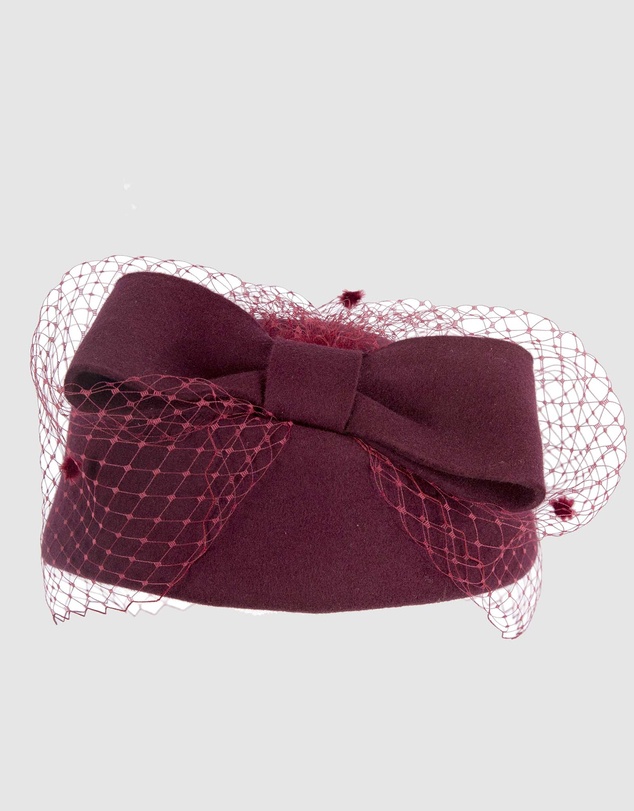 Max Alexander - Felt Burgundy Pillbox Hat With Veil