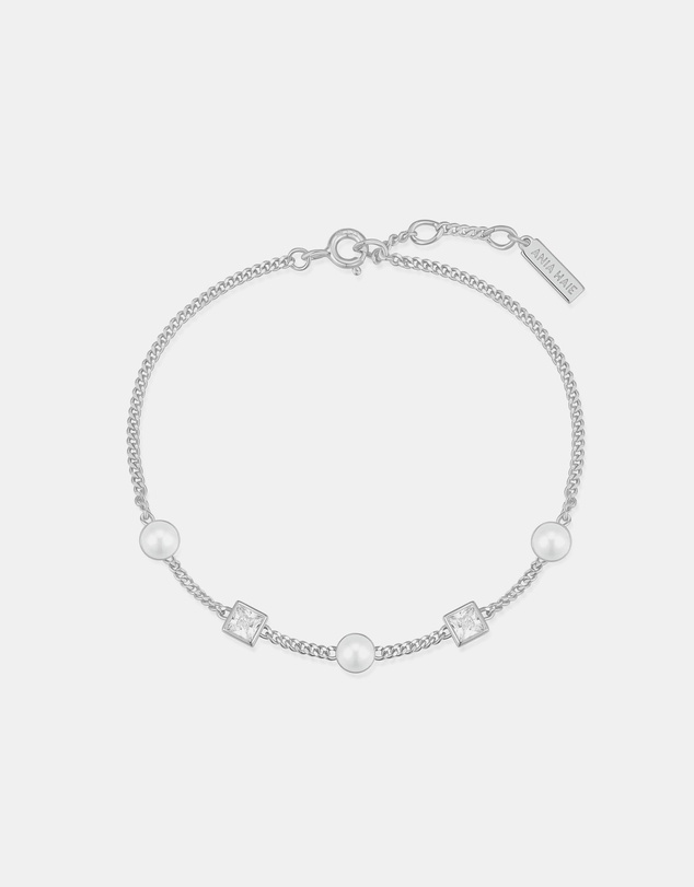 Ania Haie - Silver Bezel-Set Cube and Pearl Station Bracelet