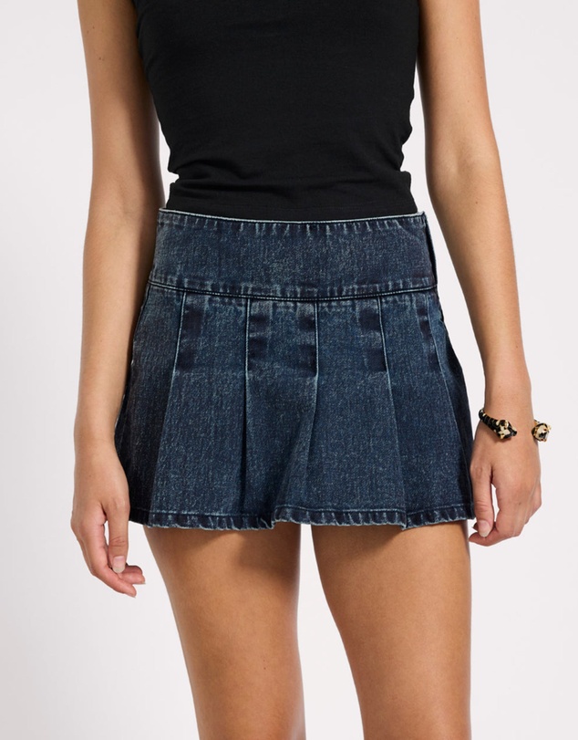 ONE TEASPOON - Pleated Low Waist Micro Mini Denim Skirt - Indigo Blue