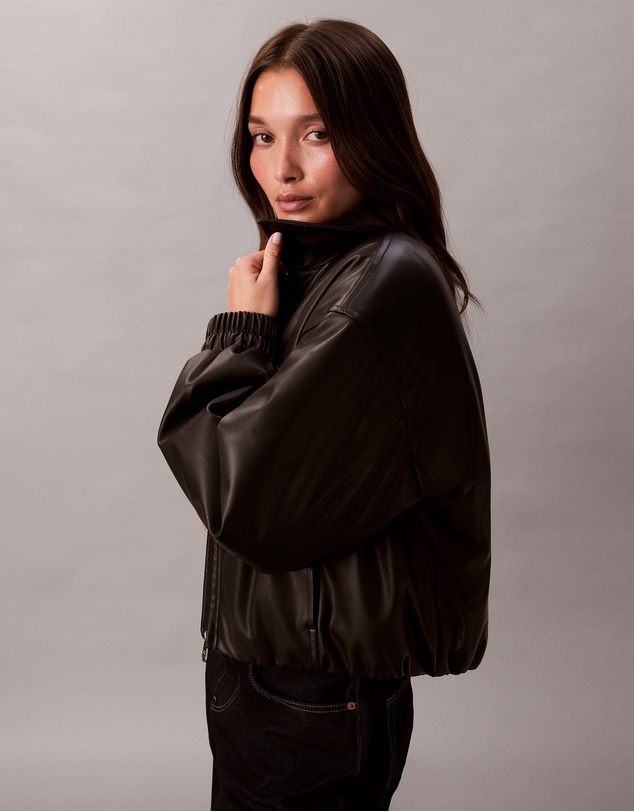 Calvin Klein - Faux Leather Relaxed Bomber Jacket