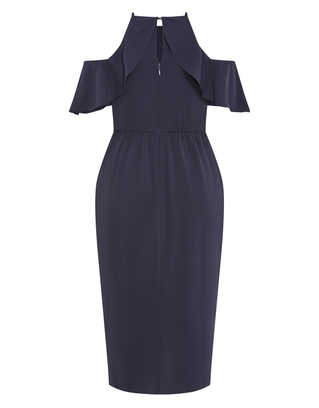 City Chic - Plus size Love Siren Ruffle Shoulder Dress - navy