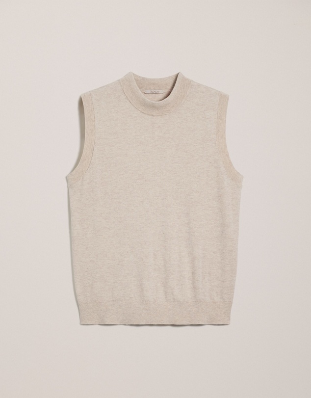 Trenery - Cotton Cashmere Mock Neck Tank in Clay