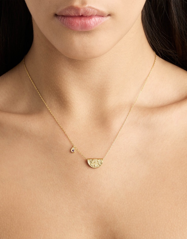 By Charlotte - Gold Lotus Birthstone Necklace - February