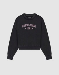 GUESS Jeans - GUESS JEANS Drop Shoulder Embroidered Cropped Sweatshirt