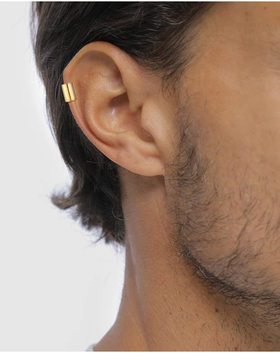 Kuzzoi - ICONIC EXCLUSIVE - Earrings Male Earcuff Wide Single 925 Sterling Silver Gold Plated